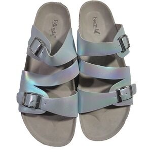 Bjorndal Delaney Sandals Womens 9 Metallic Rainbow Silver Buckle Comfort Slip On